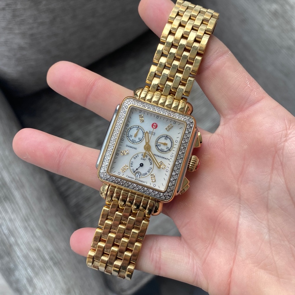 Michele Art Deco watch gold with diamonds